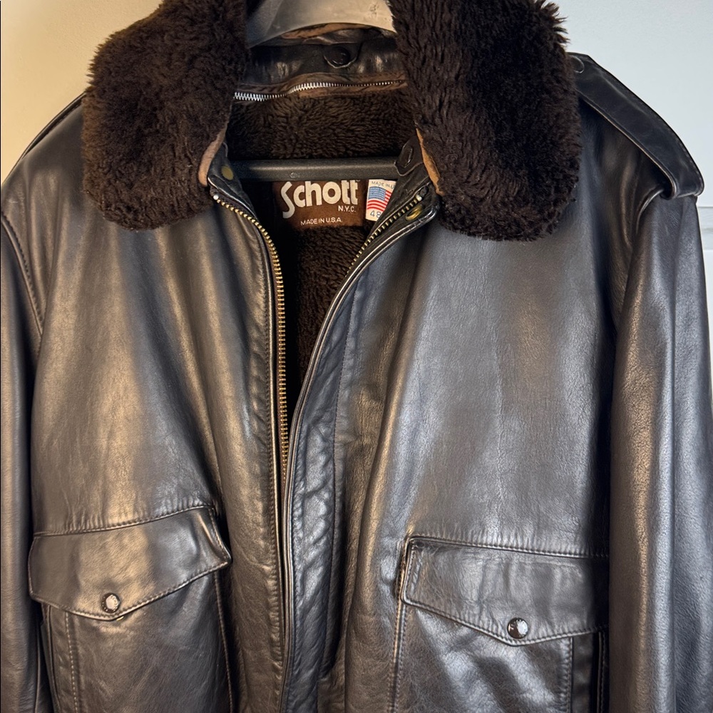 Schott Dark Brown Leather Bomber Jacket 184SM 48